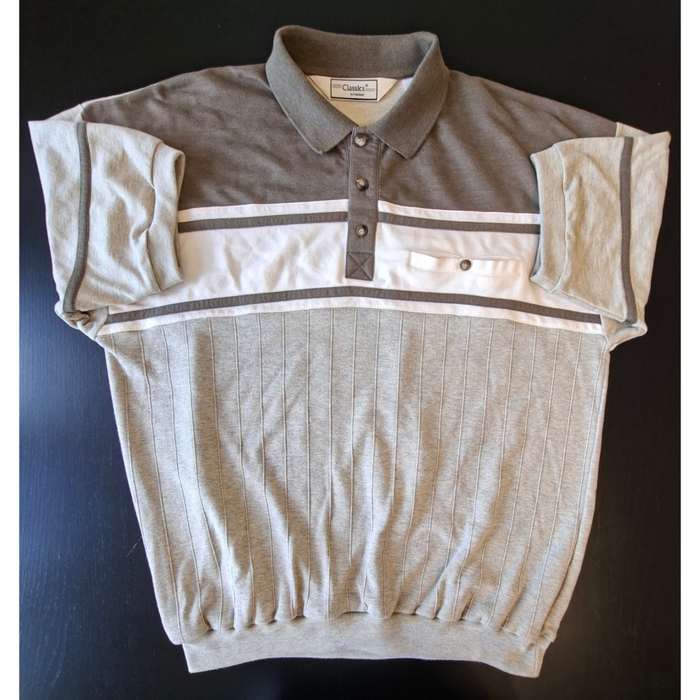 Palmland Classics Mens XL Polo Shirt Grey Brown Colorblock Banded Bottom Cotton